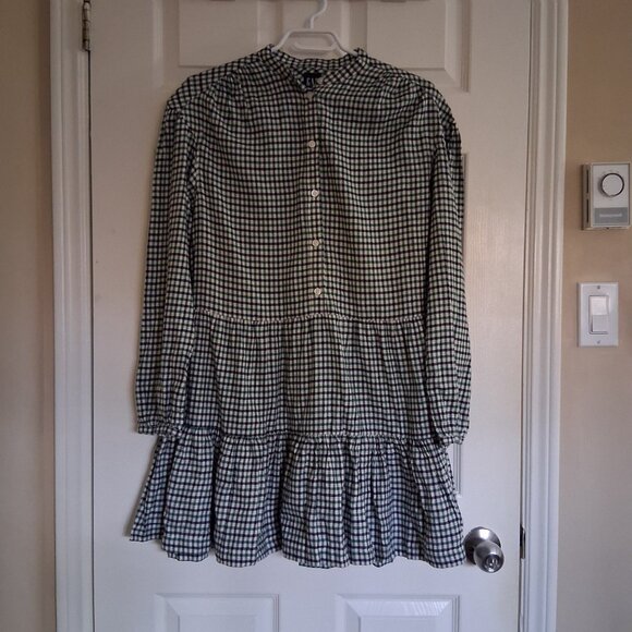 GAP NWT Women's Size Medium Green Navy Plaid Tiered Mini Dress - Picture 3 of 12